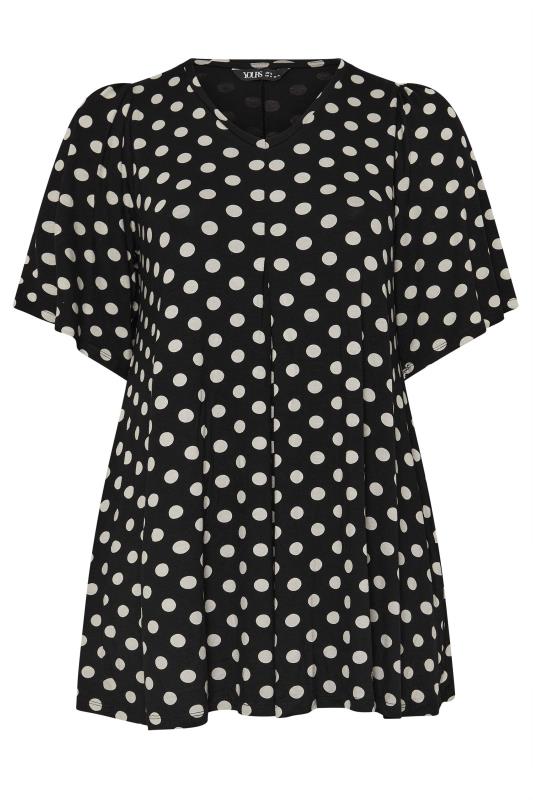 YOURS Plus Size Black Polka Dot Print Angel Sleeve Swing Top | Yours Clothing 5