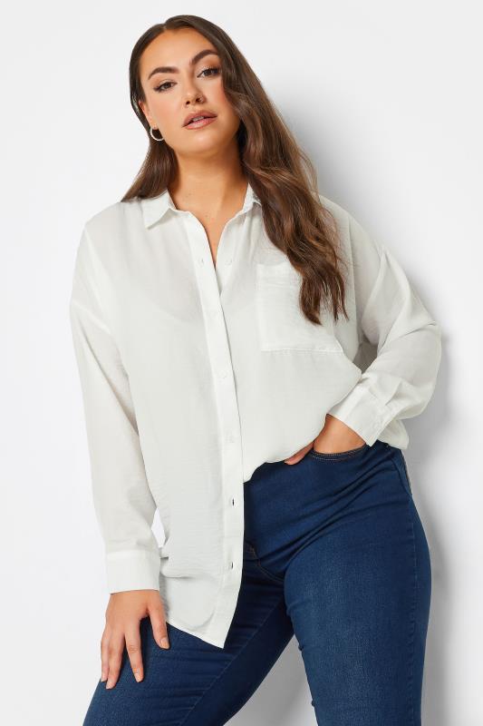 YOURS Plus Size White Oversized Boyfriend Shirt | Yours Clothing 1