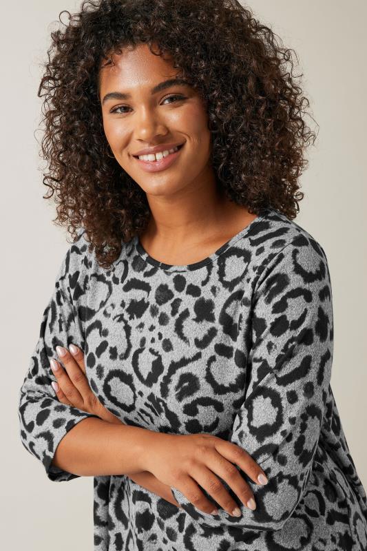 EVANS Plus Size Grey Leopard Print Hanky Hem Top | Evans  4