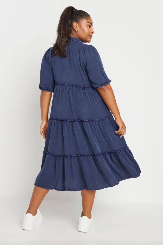 YOURS Plus Size Blue Button Front Chambray Midi Dress | Yours Clothing 3