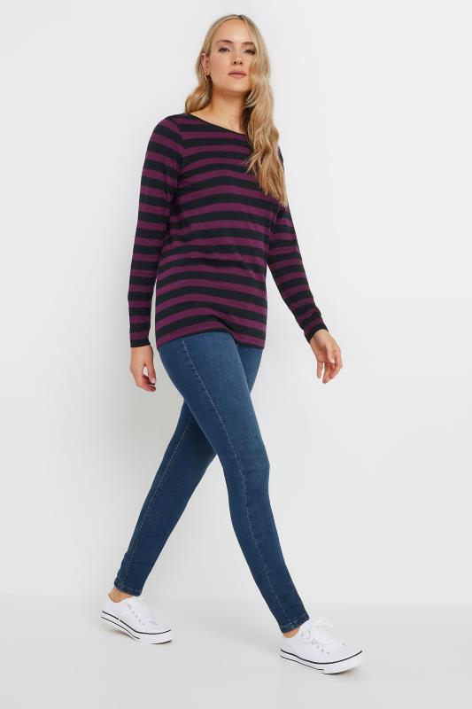 LTS Tall Women's Purple & Black Stripe Long Sleeve Cotton T-Shirt | Long Tall Sally 2