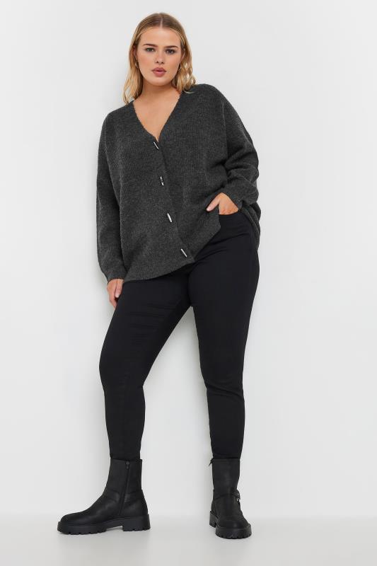 YOURS Plus Size Charcoal Grey Button Through Cardigan | Yours Clothing 2