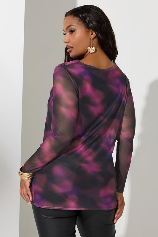 YOURS LONDON Plus Size Purple Blurred Mesh Cowl Neck Top | Yours Clothing 4