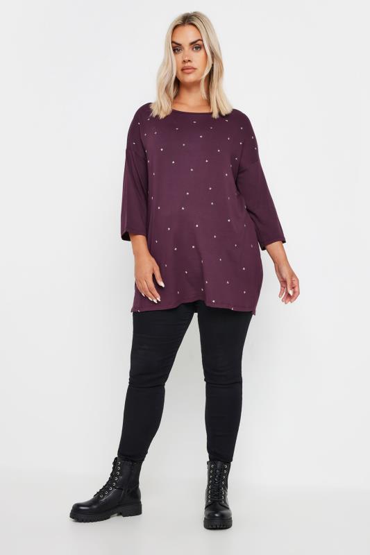 YOURS Plus Size Purple Star Embellished Swing Top | Yours Clothing 4