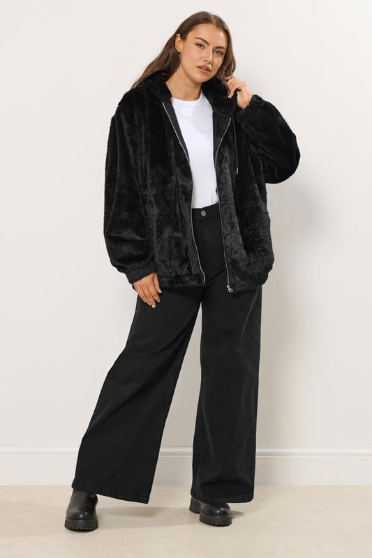 YOURS Plus Size Black Faux Fur Hooded Jacket | Yours Clothing 2
