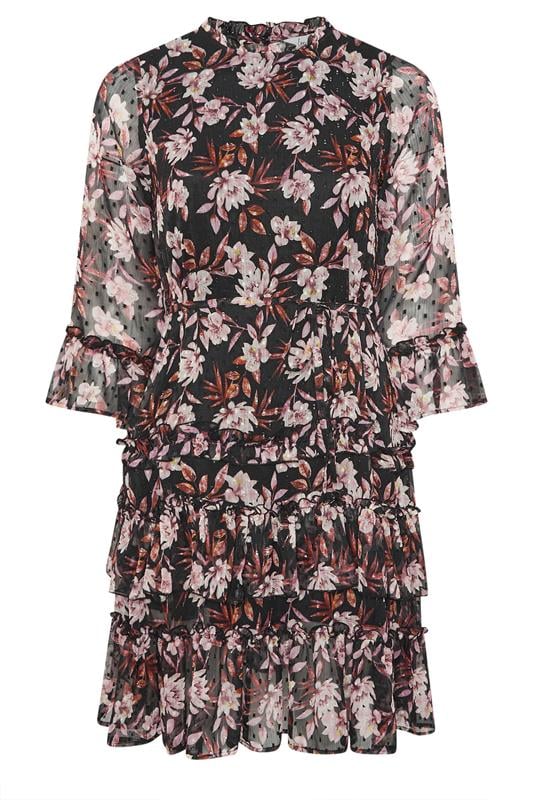 YOURS LONDON Plus Size Black Floral Dobby Ruffle Mini Dress | Yours Clothing 5