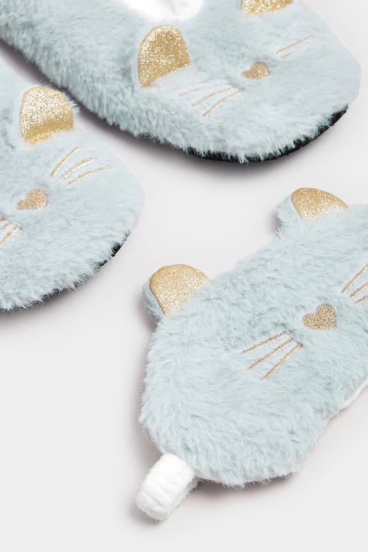 Grey Fluffy Cat Eye Mask & Slipper Set | Yours Clothing  3