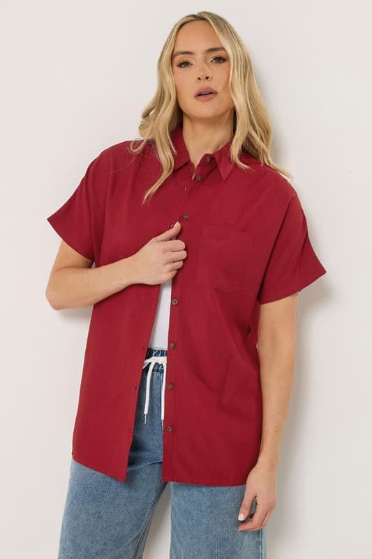 LTS Tall Berry Red Short Sleeve Linen Shirt