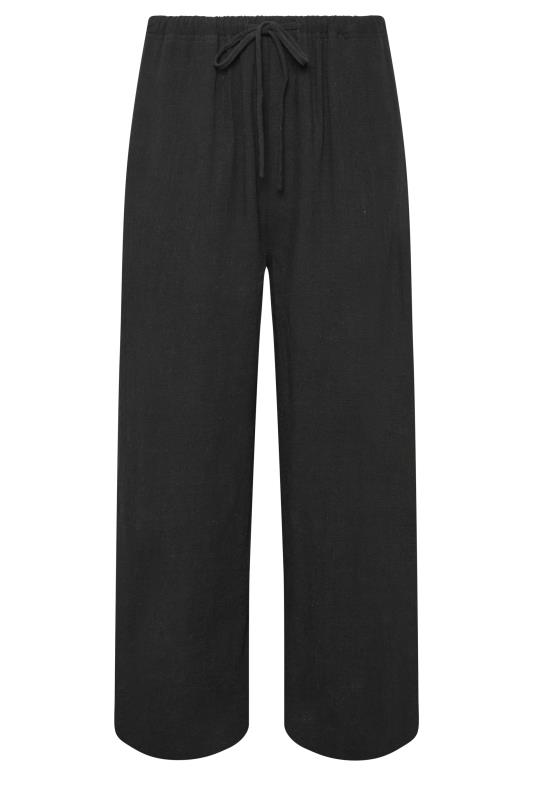 LTS Tall Black Wide Leg Cropped Linen Look Trousers 5