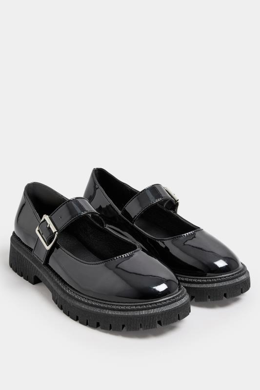 Black Patent Chunky Mary Jane Shoes In An Extra Wide EEE Fit | Yours Clothing  2