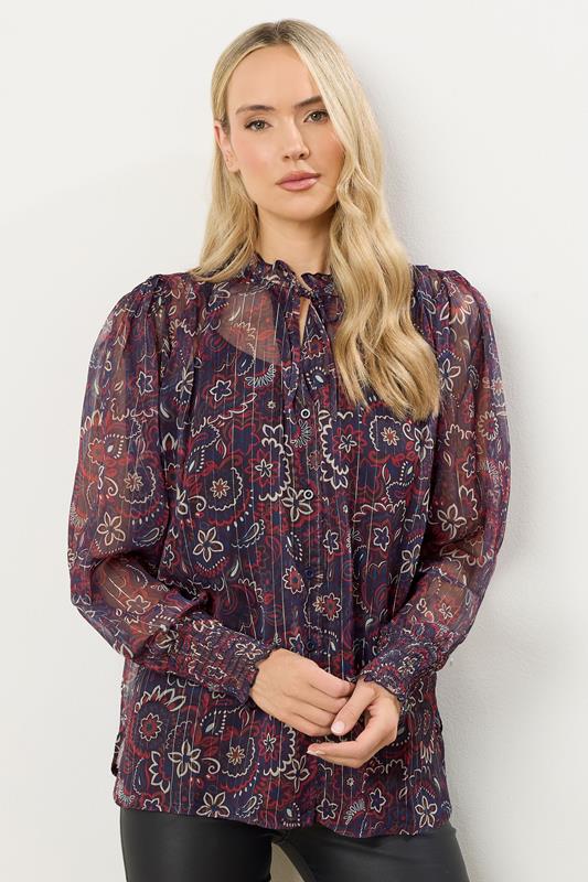 Tall  LTS Tall Dark Red Paisley Frill Neck Blouse