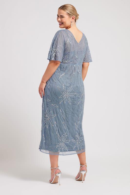 LUXE Plus Size Blue Embellished Wrap Midi Dress | Yours Clothing 3