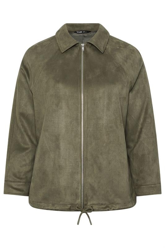 YOURS Plus Size Khaki Green Faux Suede Bomber Jacket | Yours Clothing 7
