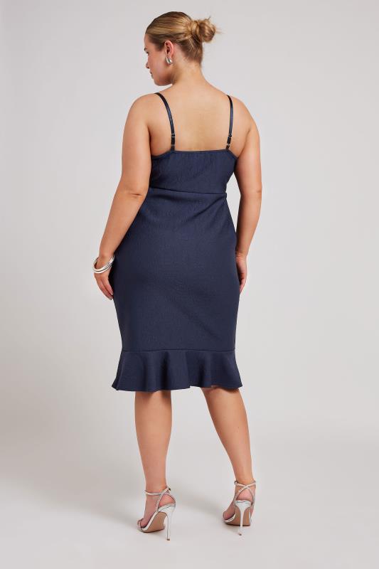 YOURS LONDON Plus Size Navy Blue Ruffle Jacquard Dress | Yours Clothing 3