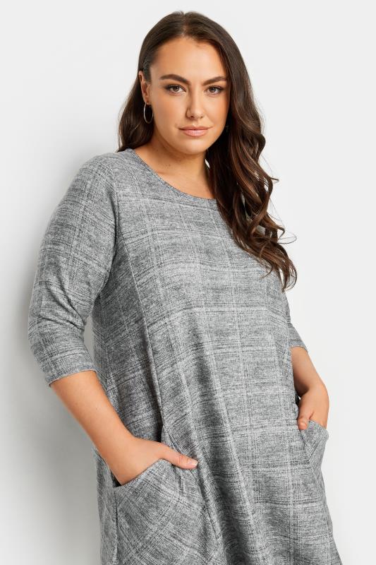 YOURS Plus Size Grey Check Print Soft Touch Mini Dress | Yours Clothing 4