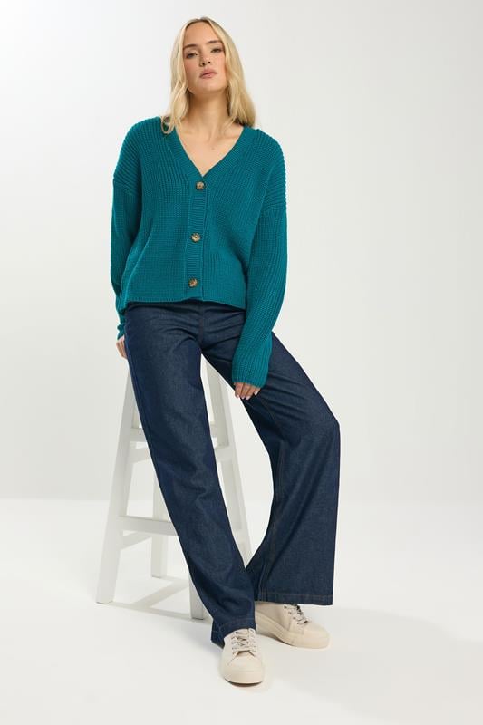 LTS Tall Women's Teal Blue V-Neck Cardigan | Long Tall Sally 1