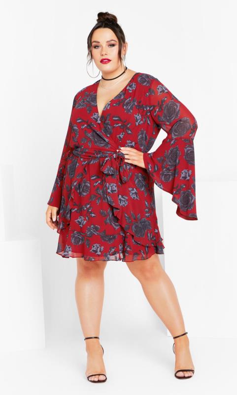 City Chic Red Rose Wrap Dress 6