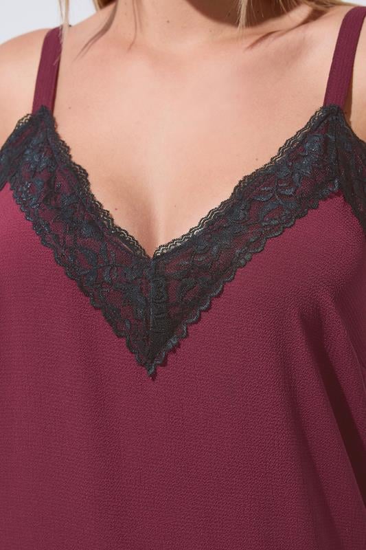 LIMITED COLLECTION Plus Size Burgundy Red Lace Vest Top | Yours Clothing 4