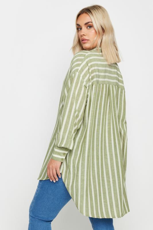 YOURS Plus Size Green Stripe Linen Shirt | Yours Clothing  3