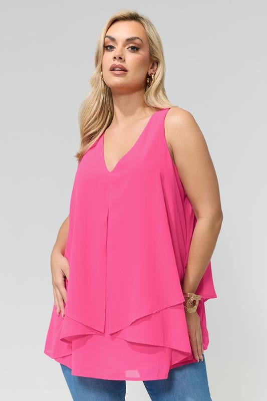  YOURS LONDON Curve Fuchsia Pink Layered Blouse
