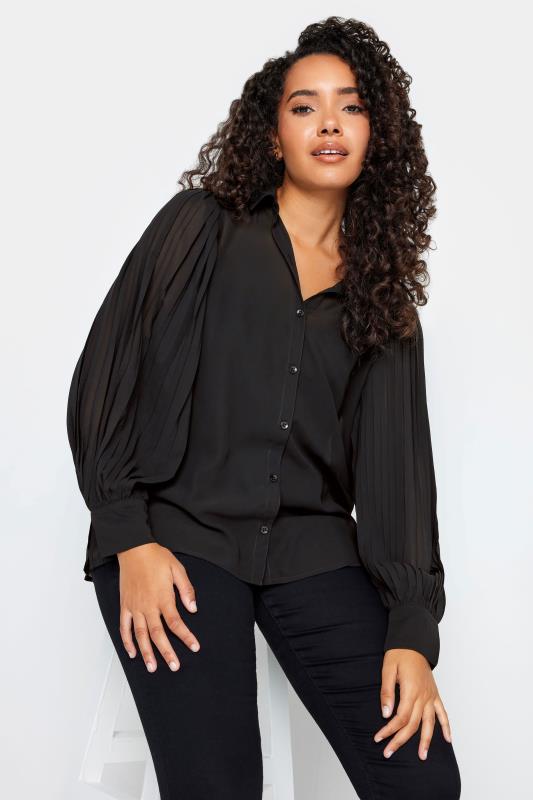 Women's  M&Co Black Pleat Sleeve Shirt
