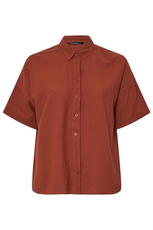 EVANS Plus Size Rust Orange Short Sleeve Cotton Shirt | Evans 5