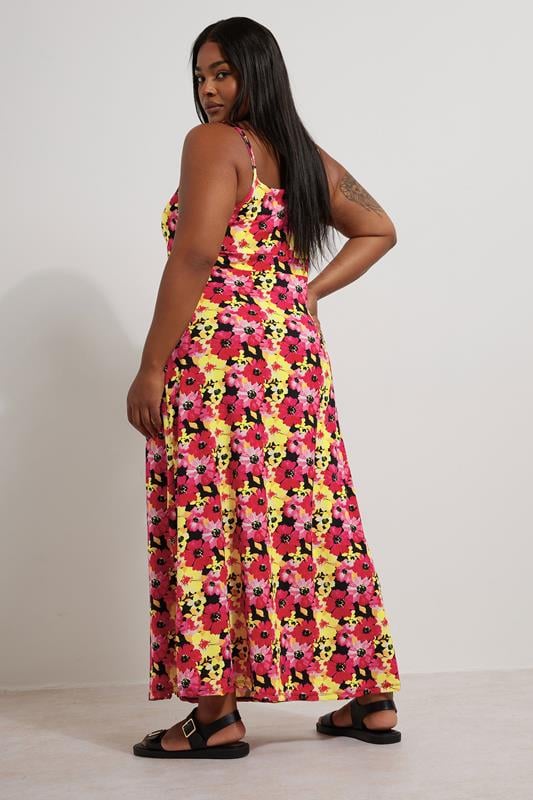 YOURS Plus Size Black & Pink Floral Print Maxi Dress | Yours Clothing 2