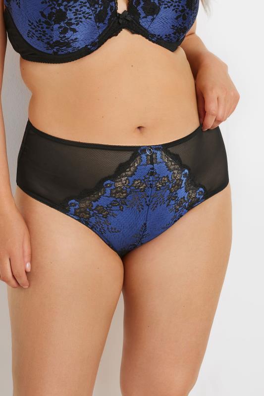 YOURS Plus Size Black & Blue Lace Detail Briefs | Yours Clothing  1