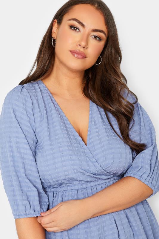 YOURS Plus Size Curve Baby Blue Textured Wrap Top | Yours Clothing  4