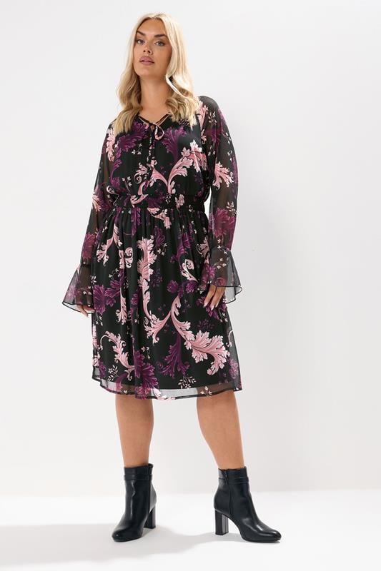 YOURS Plus Size Black Paisley Print Midi Dress | Yours Clothing 2