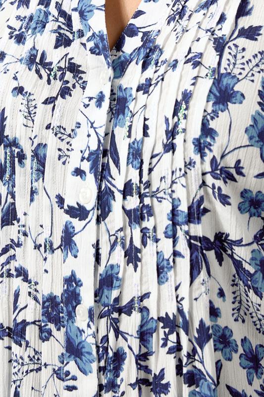 YOURS Plus Size Blue Floral Sequin Pintuck Blouse | Yours Clothing 4