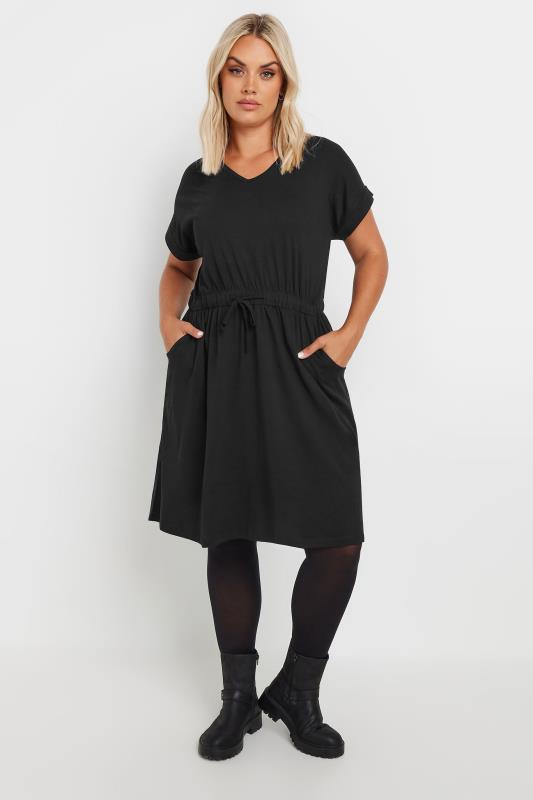 Plus Size Black Cotton T-Shirt Dress | Yours Clothing  2