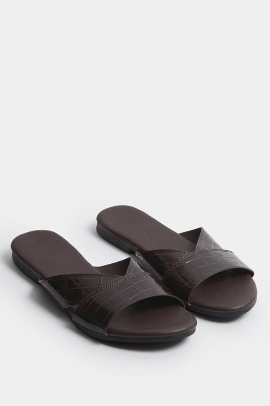  Yours Chocolate Brown Faux Leather Mule Sandals In Extra Wide EEE Fit