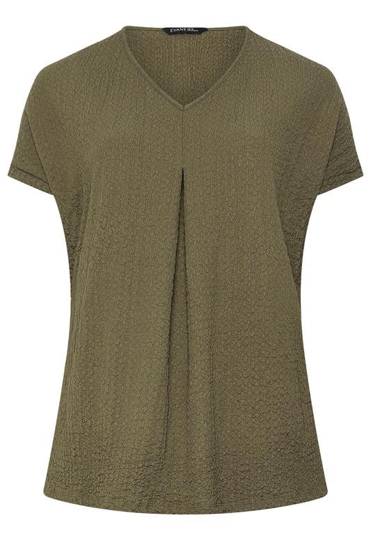 EVANS Plus Size Khaki Green Plisse Pleat Top | Evans 5