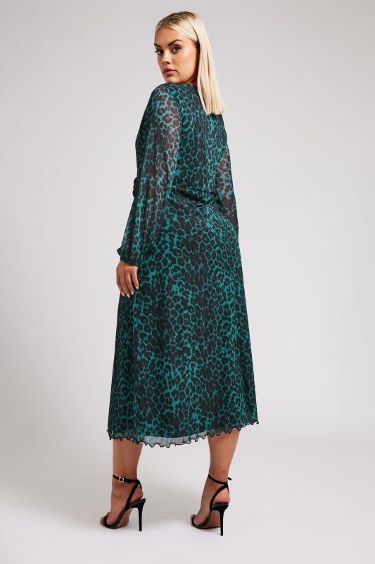 YOURS LONDON Plus Size Green Leopard Print Mesh Midaxi Dress | Yours Clothing  4