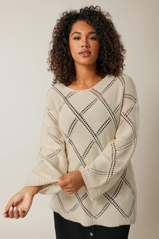 Plus Size  EVANS Curve Ivory White Diamond Pointelle Jumper