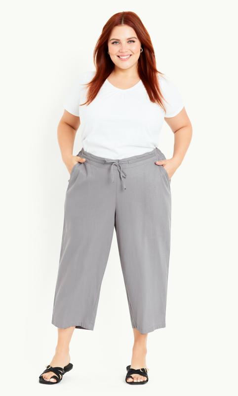Plus Size  Evans Grey Linen Blend Crop Trouser