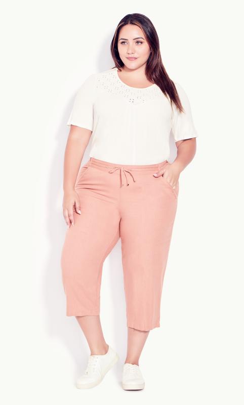 Plus Size  Evans Pink Cropped Linen Blend Trouser