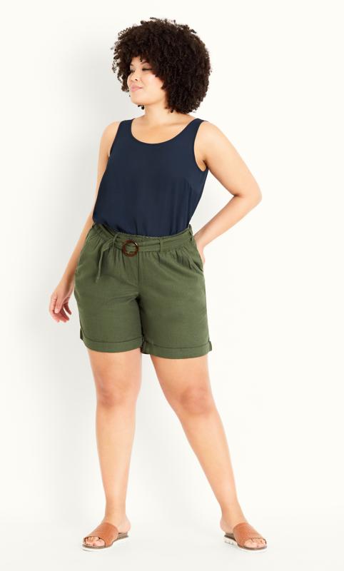 Plus Size  Evans Khaki Green Paperbag Waist Shorts