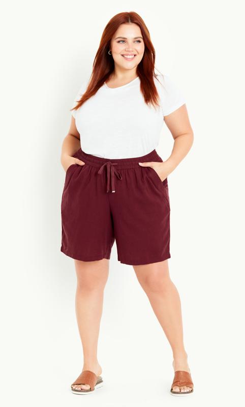 Plus Size  Evans Burgundy Red Linen Blend Shorts