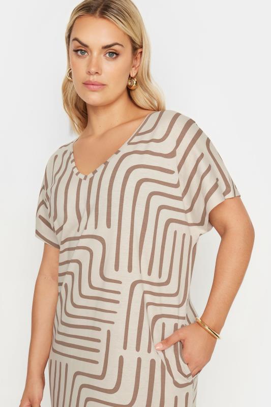 YOURS Plus Size Natural Brown Abstract Print Midaxi T-Shirt Dress | Yours Clothing 3