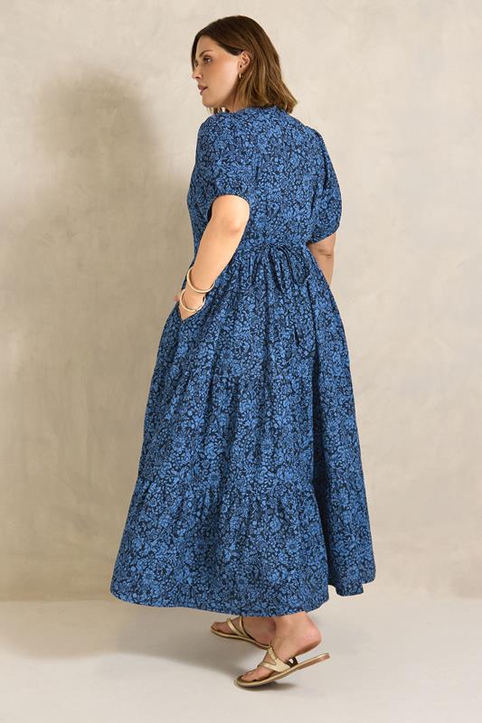 EVANS Plus Size Navy Blue Floral Tiered Dress | Evans 2