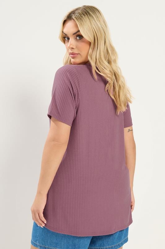 YOURS Plus Size Pink Button Front Ribbed Swing Top | Yours Clothing 2