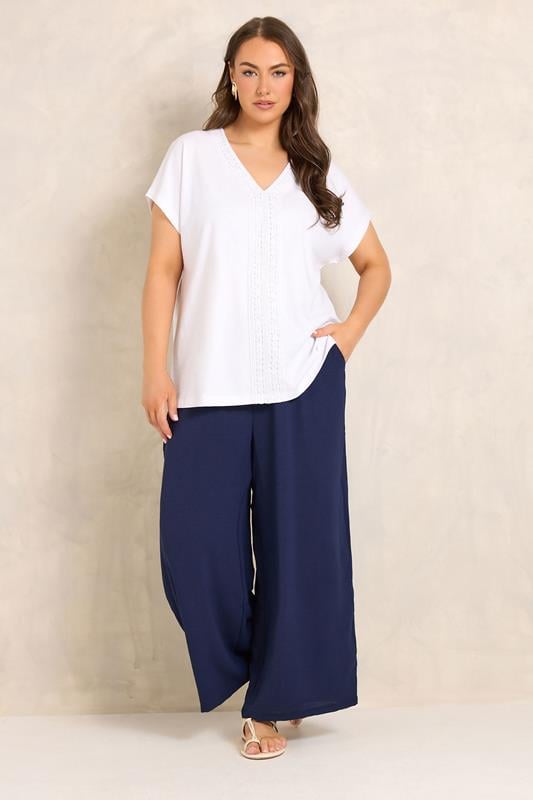 EVANS Plus Size White Cotton Crochet Trim Top | Evans 1