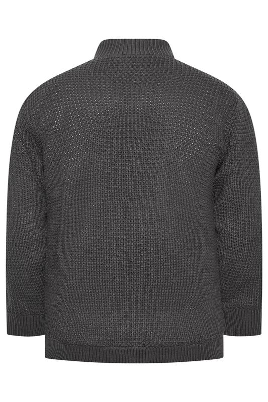 BadRhino Big & Tall Charcoal Grey Sherpa Lined Zip Through Cable Jumper | BadRhino 7