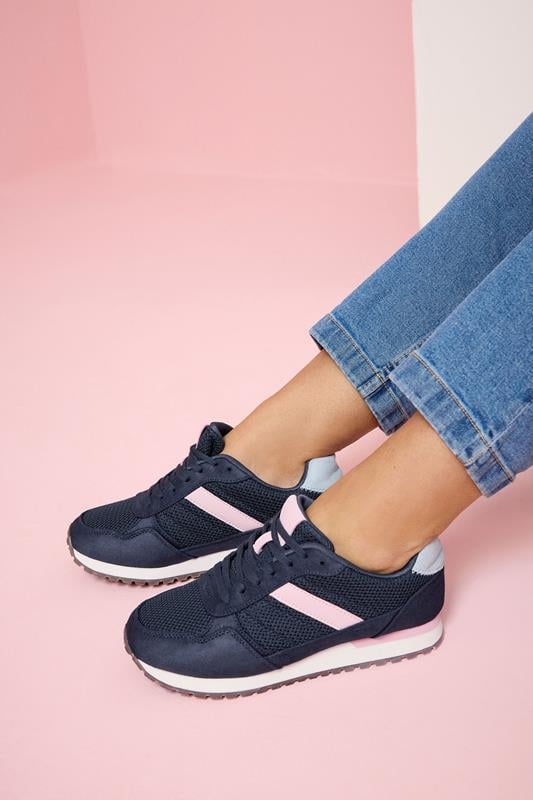  Yours Navy Blue Colourblock Trainers In Extra Wide EEE Fit