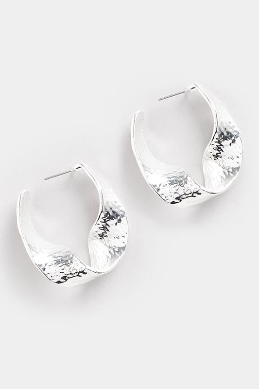  Yours Silver Tone Hammered Twisted Hoop Earrings