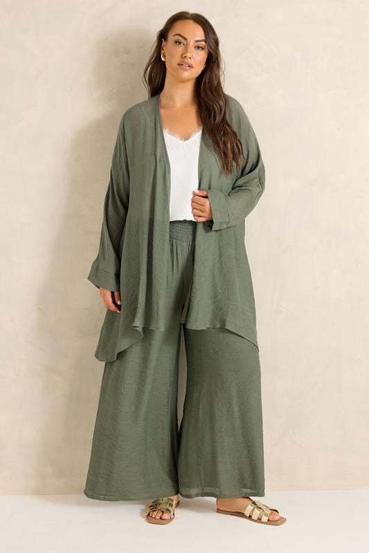 EVANS Plus Size Khaki Green Longline Cover-Up Cardigan | Evans 2