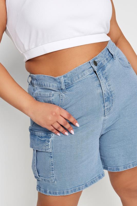 YOURS Plus Size Light Blue Stretch Denim Cargo Shorts | Yours Clothing 4