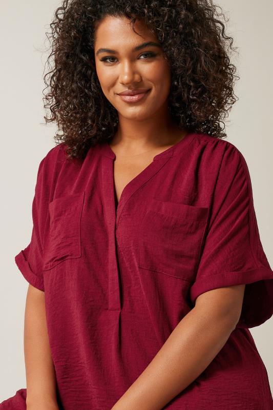 EVANS Plus Size Burgundy Red Overhead Utility Shirt | Evans 4